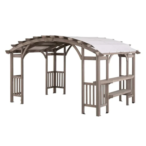 Sunjoy Bellucci 10 x 14 ft. Light Grey Outdoor Cedar Wood Framed Arched Pergola