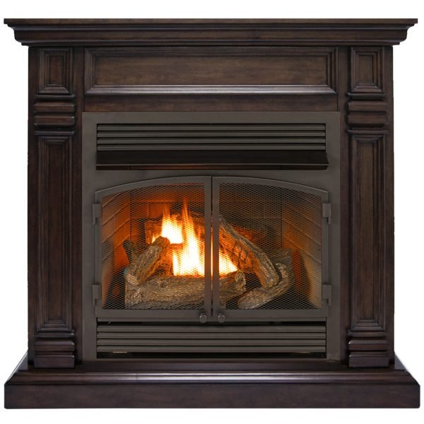 Duluth Forge Dual Fuel Ventless Gas Fireplace With Mantel – 32,000 BTU, T-Stat Control, Chocolate Finish – Model# DFS-400T-2CH