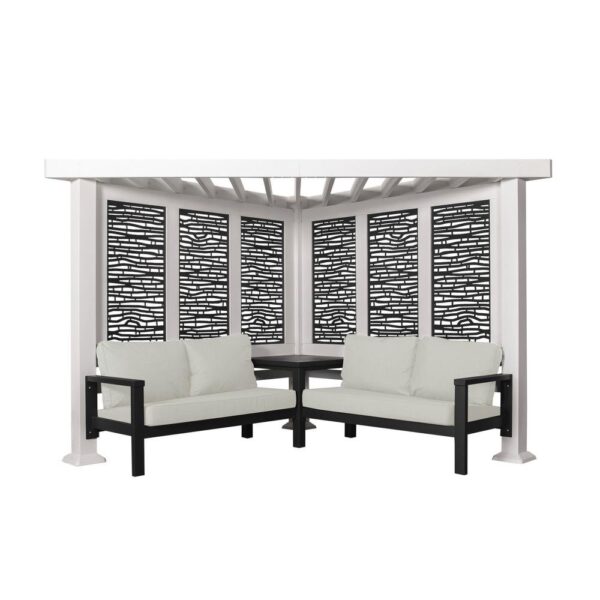 Ridgedale 8 Ft. X 8 Ft. White Steel Modern Cabana Pergola with Conversation Seating in Pumice